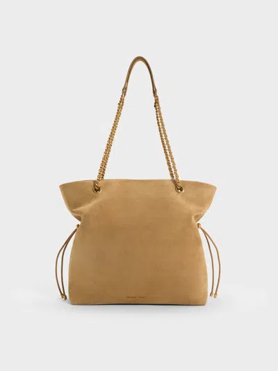 Charles & Keith - Arya Recycled Suede Braided-strap Double-handle Tote Bag In Sand