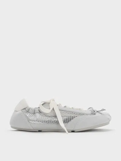 Charles & Keith - Cece Mesh Ruched Bow Ballet Sneakers In Gray