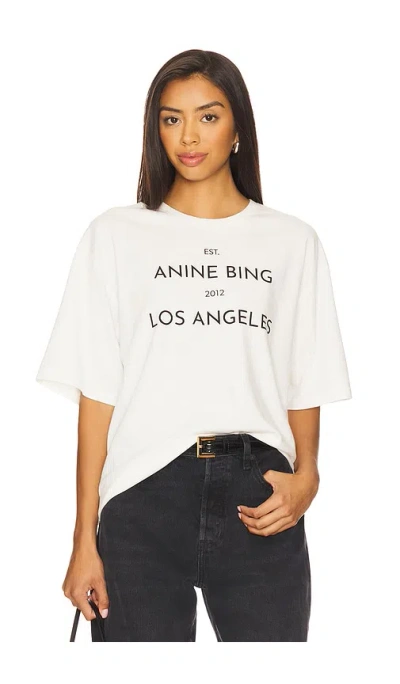 Anine Bing Graphic Print Crew Neck Short Sleeve Top In White