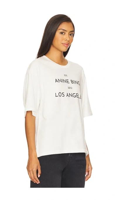 Anine Bing Graphic Print Crew Neck Short Sleeve Top In White