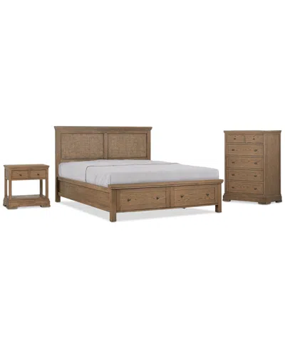 Macy's Alverton 3 Pc. Queen Cane Storage Set (bed, Chest & 1-drawer Nightstand), Created For . In Brown