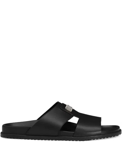 Dolce & Gabbana Dolce&gabbana Men Logo Leather Sandals In Black