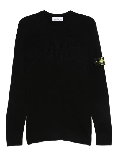 Stone Island Ribbed Crew-neck Wool Sweater In Black