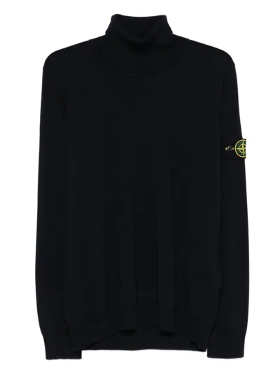 Stone Island Ribbed Wool Turtleneck Sweater Clothing In Black