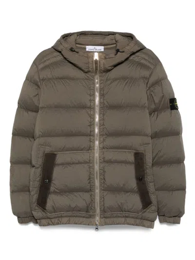 Stone Island Quilted Down Jacket With Adjustable Hood And Signature Patch In Green