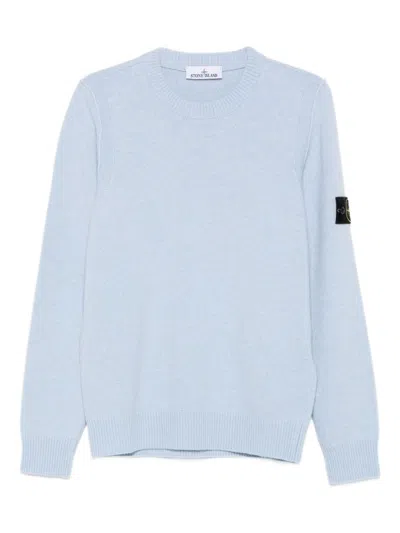Stone Island Lambswool Sweater With Ribbed Cuffs And Hem In Blue