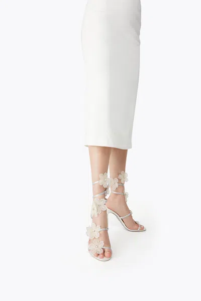 René Caovilla Leather Floral Embroidered Crystal Sandals In White