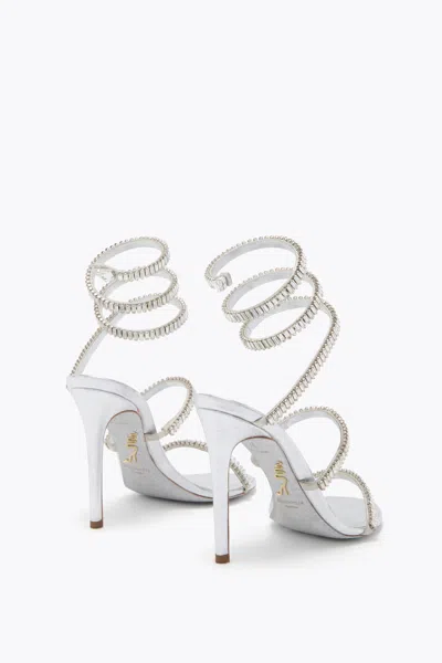 René Caovilla Metallic Leather Strass Snake Ankle Wrap Sandals In Silver