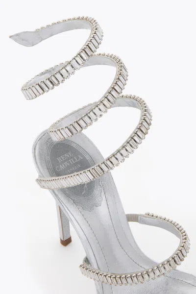 René Caovilla Metallic Leather Strass Snake Ankle Wrap Sandals In Silver