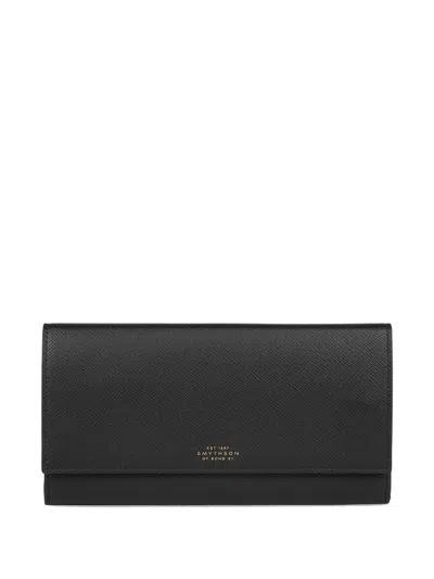 Smythson Womens Black Marshall Panama Cross-grain Leather Travel Wallet In Black