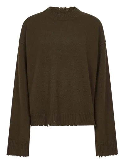 Uma Wang Green Cashmere Sweater With Distressed Details In Green