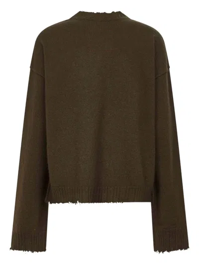 Uma Wang Green Cashmere Sweater With Distressed Details In Green