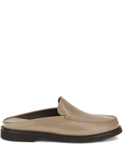 Brunello Cucinelli Leather Sabot In Gray