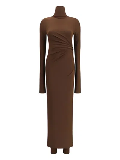 The Andamane Tessa Turtleneck Open-back Jumpsuit In Brown