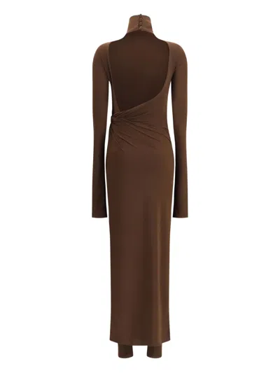 The Andamane Tessa Turtleneck Open-back Jumpsuit In Brown