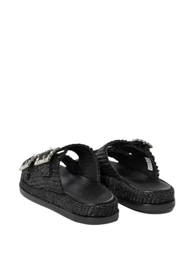 Alibi Greta Crystal Buckle Raffia Sandals In Black