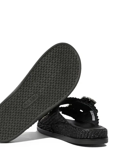 Alibi Greta Crystal Buckle Raffia Sandals In Black