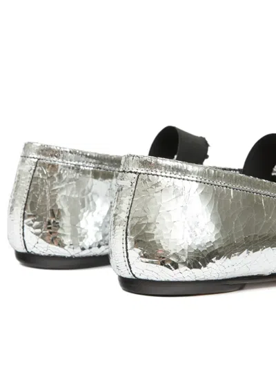 Maison Margiela Tabi Split-toe Metallic Cracked-leather Ballet Flats In Silver