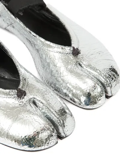Maison Margiela Tabi Split-toe Metallic Cracked-leather Ballet Flats In Silver