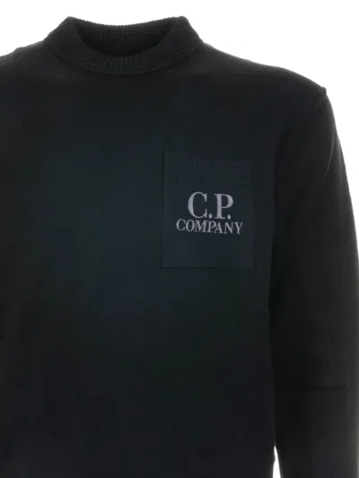 C.p. Company C.p.company Black Long-sleeved Shirt With Logo Patch On The Chest In Black