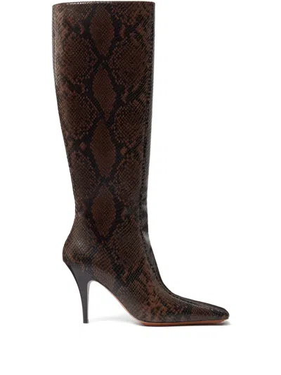 Stella Mccartney Snakeskin Embossed Square Toe Knee High Boot In Brown
