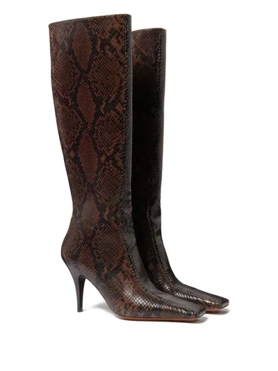 Stella Mccartney Snakeskin Embossed Square Toe Knee High Boot In Brown