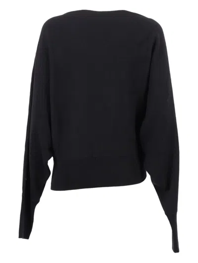Alberta Ferretti Draped Twisted Front Top With Voluminous Sleeves In Black