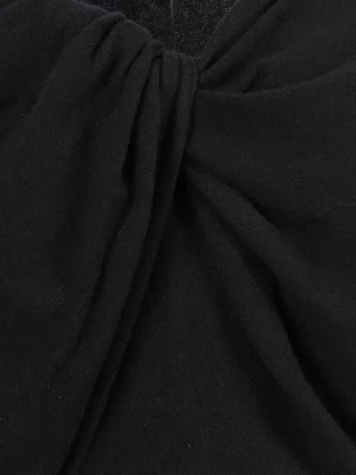 Alberta Ferretti Draped Twisted Front Top With Voluminous Sleeves In Black