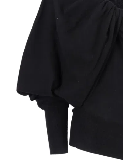 Alberta Ferretti Draped Twisted Front Top With Voluminous Sleeves In Black