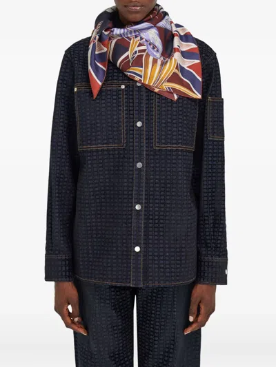 Ferragamo Rectangular Scarf Featuring Intricate Pattern In Blue