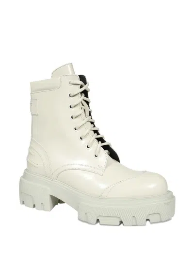 Msgm Lace-up Platform Boots In Neutral