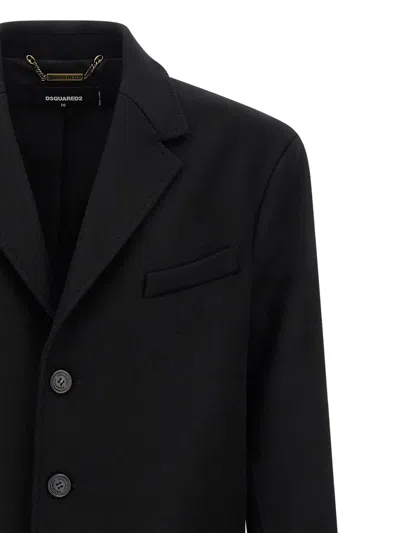 Dsquared2 Single-breasted Midi Coat With Monogram Lining In Black
