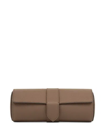 Smythson Panama Leather Watch Roll In Brown
