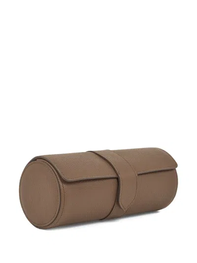 Smythson Panama Leather Watch Roll In Brown