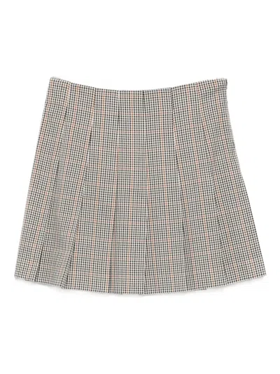 Msgm White Pleated Mini Skirt With Checkered Pattern In Neutral