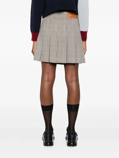 Msgm White Pleated Mini Skirt With Checkered Pattern In Neutral