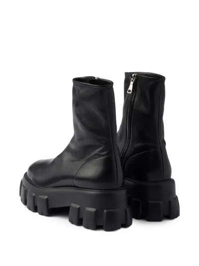 Prada Black Stretch Nappa Monolith Ankle Boots In Black