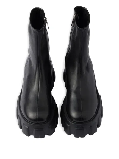 Prada Black Stretch Nappa Monolith Ankle Boots In Black