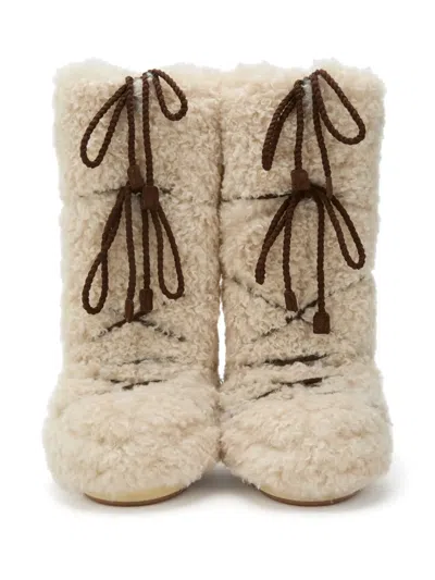 Moon Boot Logo Embellished Mid-calf Flat Sole Boots In Neutral