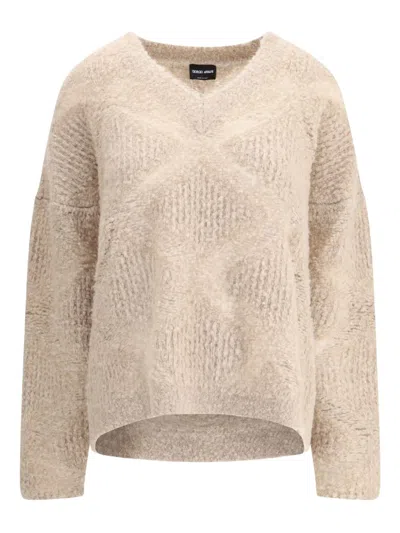 Giorgio Armani Women V-neck Cashmere And Alpaca Blend Sweater In Neutral