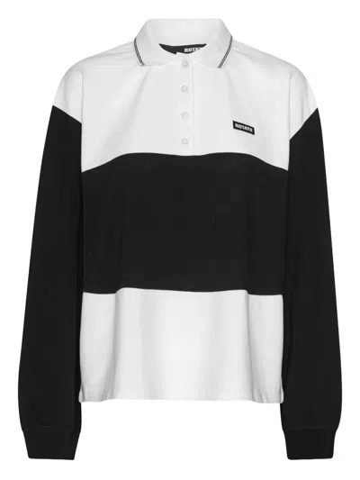 Rotate Birger Christensen Long Sleeve Polo Top Color Block Design In Black