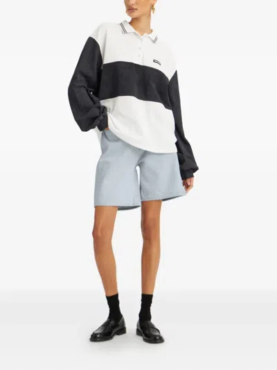 Rotate Birger Christensen Long Sleeve Polo Top Color Block Design In Black