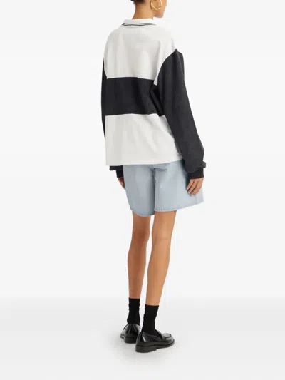 Rotate Birger Christensen Long Sleeve Polo Top Color Block Design In Black