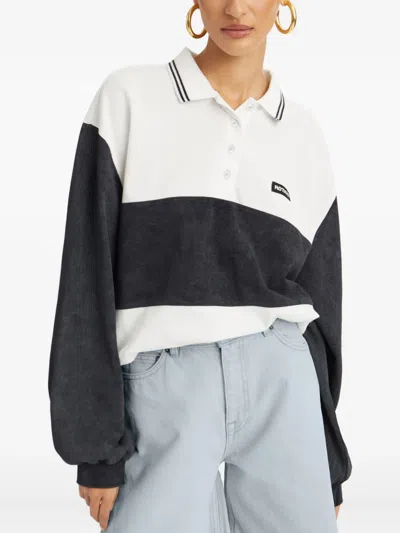 Rotate Birger Christensen Long Sleeve Polo Top Color Block Design In Black
