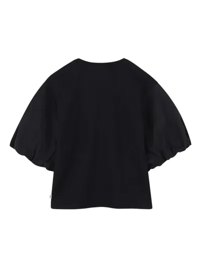 Bosswear Rhinestone-embellished Puff-sleeve Top In Black