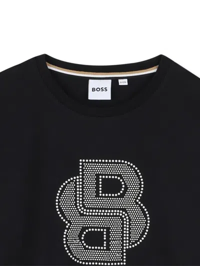 Bosswear Rhinestone-embellished Puff-sleeve Top In Black