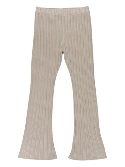 Callipygian Lurex Flared Trousers In Neutral