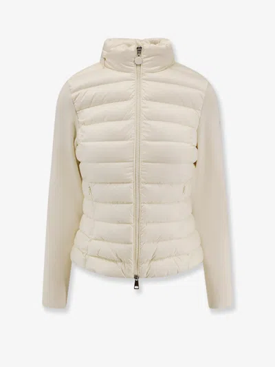 Moncler Women Nylon Down Jacket With Virgin Wool Inserts In White