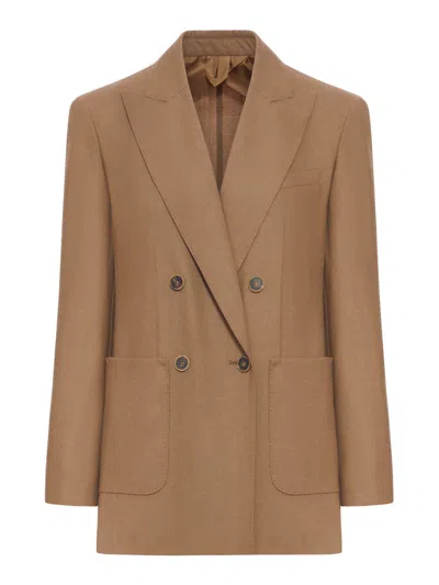 Max Mara Cashmere Double-breasted Jacket Featuring Pockets In Brown