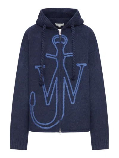 Jw Anderson J. W. Anderson Zip-up Hoodie With Contrasting Anchor Logo In Blue